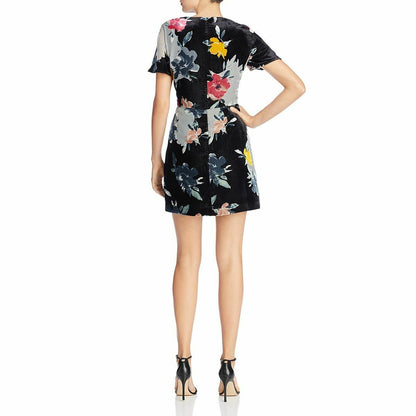 French Connection Womens Wilma Devore Burnout Velvet Minidress, Size 10 - Black