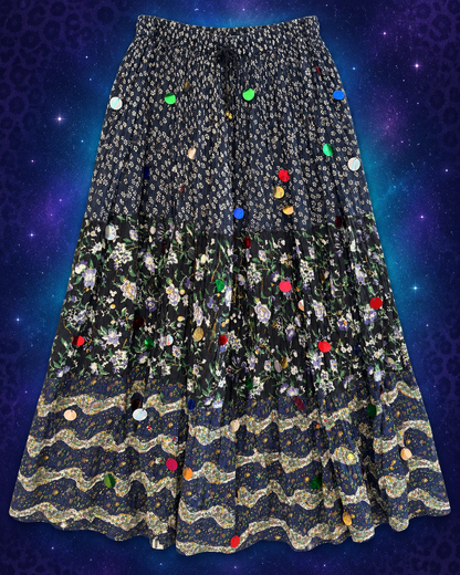 Midnight floral paillette maxi skirt flat lay