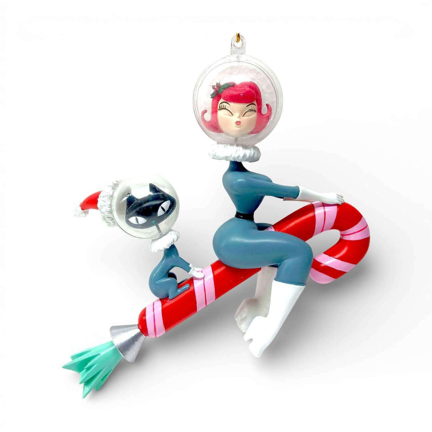 Stella & Orbit 6.5" Rocket Girl & Cat Ornament | Miss Fluff December Diamonds