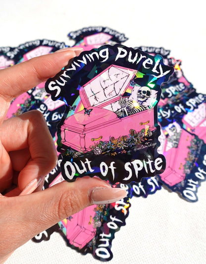 Surviving Purely Out of Spite Sticker – Funny Gothic Glitter Vinyl Sticker
