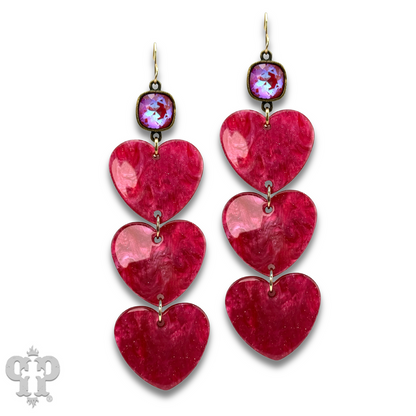Triple acrylic heart earring, Austrian crystal - LC