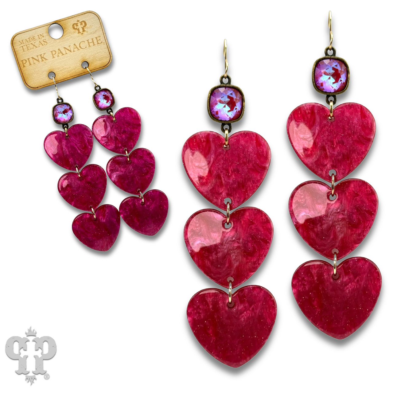 Triple acrylic heart earring, Austrian crystal - LC