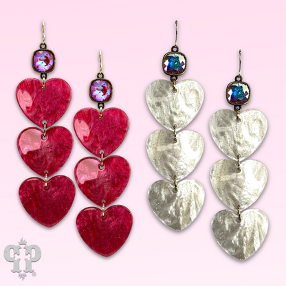 Triple acrylic heart earring, Austrian crystal - LC