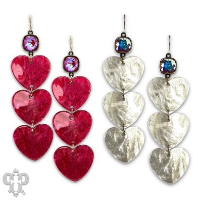Triple acrylic heart earring, Austrian crystal - LC