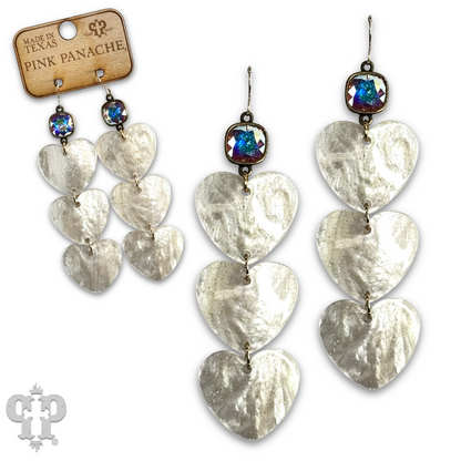 Triple acrylic heart earring, Austrian crystal - LC