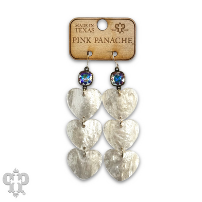 Triple acrylic heart earring, Austrian crystal - LC