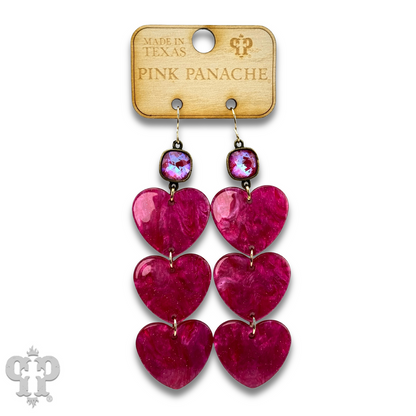 Triple acrylic heart earring, Austrian crystal - LC