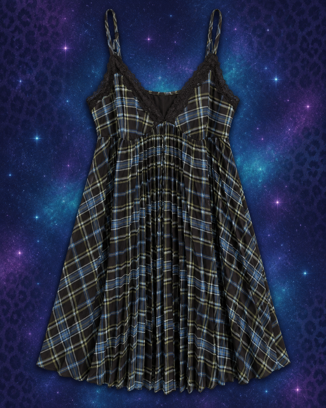 Wild Fable plaid lace trim dress flat lay